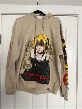 Beige Graphic Anime Hoodie Sweater with Death Note-Inspired Print